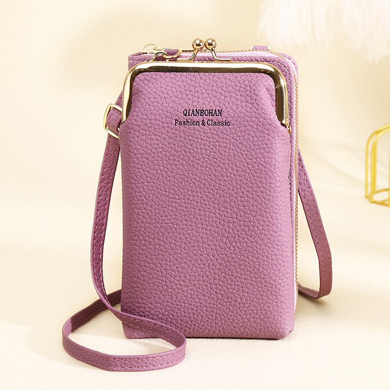 Fashion Light Purple Pu Pebbled Clip Crossbody Wallet