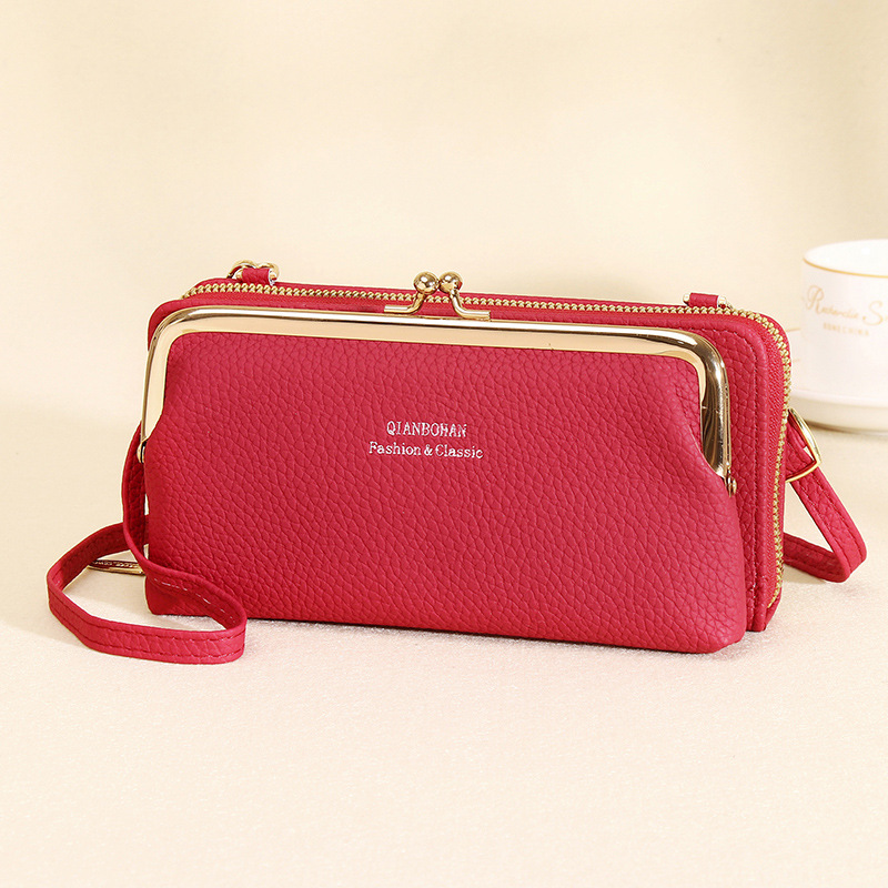 Fashion Red Pu Pebbled Clip Crossbody Wallet