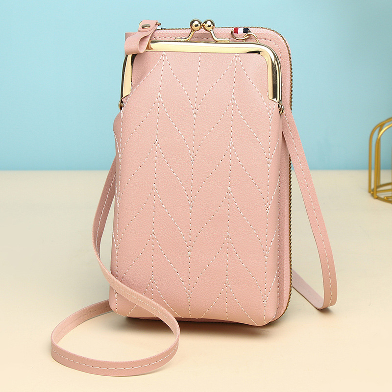 Fashion Light Pink Pu Multi-card Clip Crossbody Bag