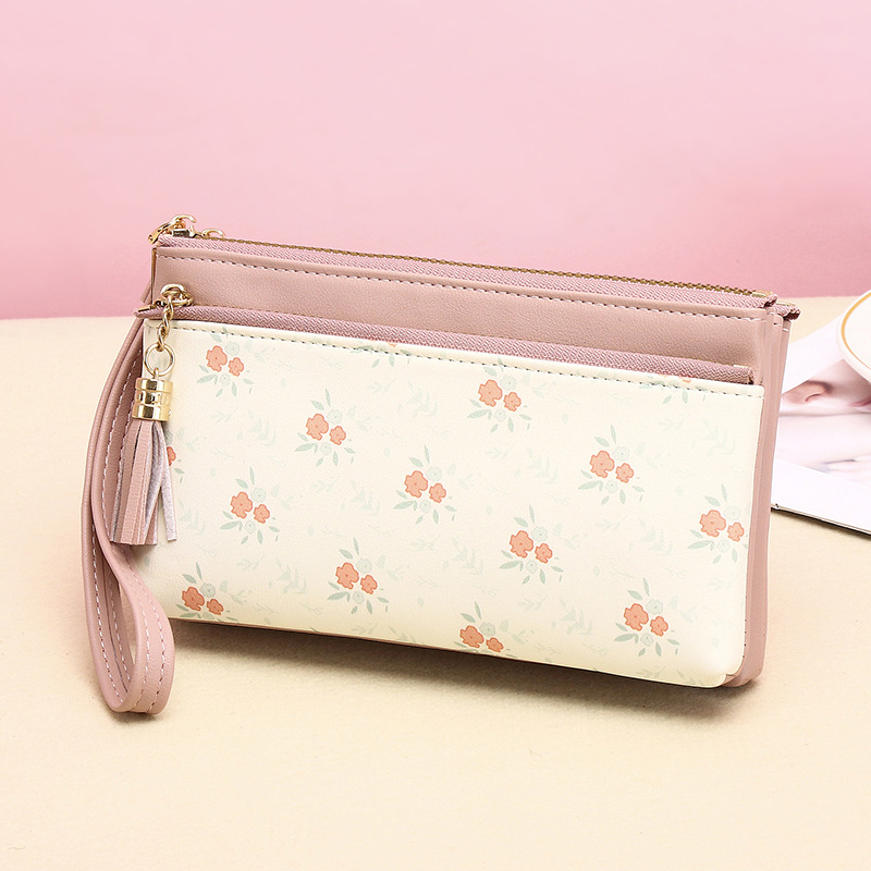 Fashion Pink Pu Printed Zipper Wallet