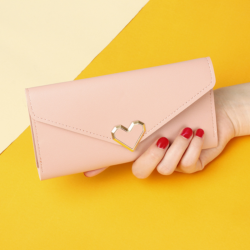 Fashion Light Pink Heart-shaped Buckle Multi-card Slot Wallet