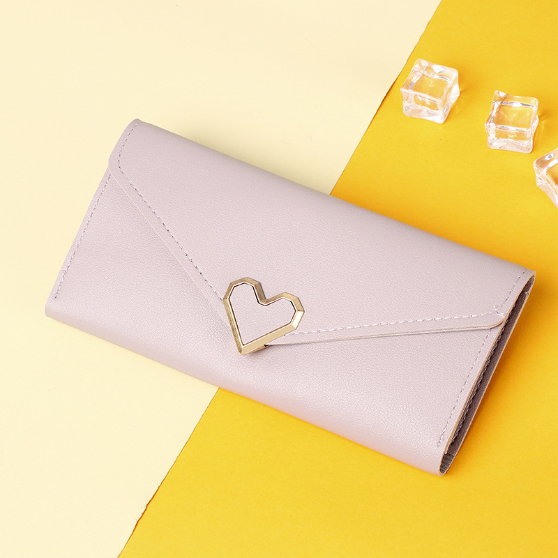 Fashion Purple Heart-shaped Buckle Multi-card Slot Wallet