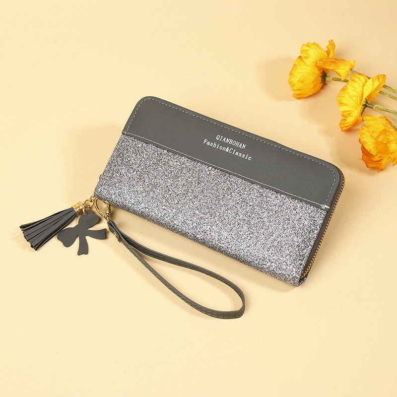 Fashion Grey Pu Contrasting Tassel Wallet