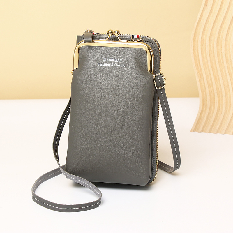 Fashion Grey Pu Clip Large Capacity Crossbody Bag