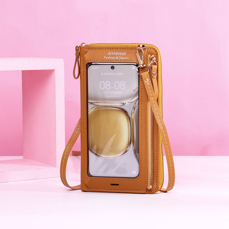 Fashion Yellow Pu Touchscreen Zipper Crossbody Bag