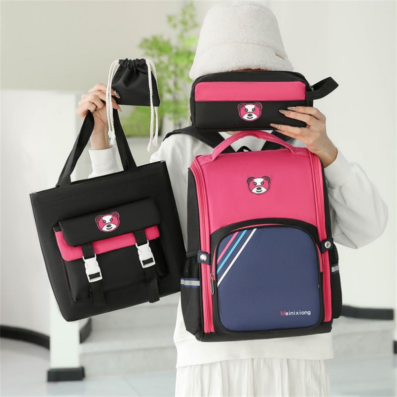 Fashion Rose Red Oxford Cloth Large-capacity Backpack Pencil Case Shoulder Storage Bag Four-piece Set
