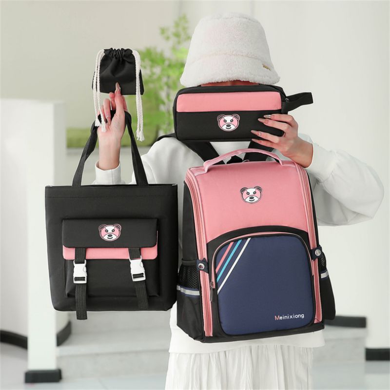 Fashion Pink Oxford Cloth Large-capacity Backpack Pencil Case Shoulder Storage Bag Four-piece Set