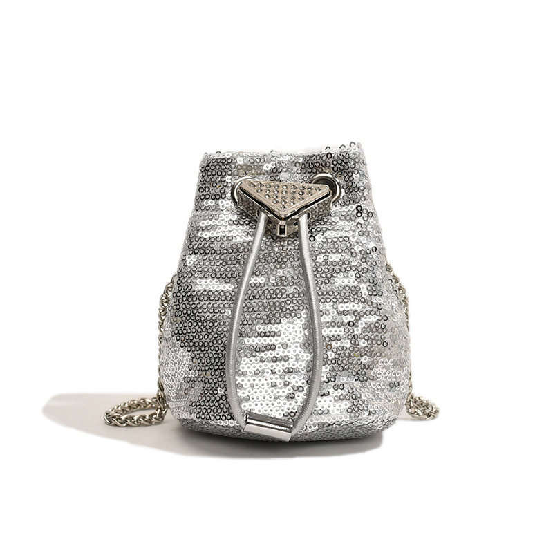 Fashion Silver Sequin Drawstring Crossbody Bag
