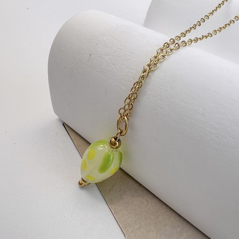 Fashion Yellow Stainless Steel Glass Geometric Necklace
