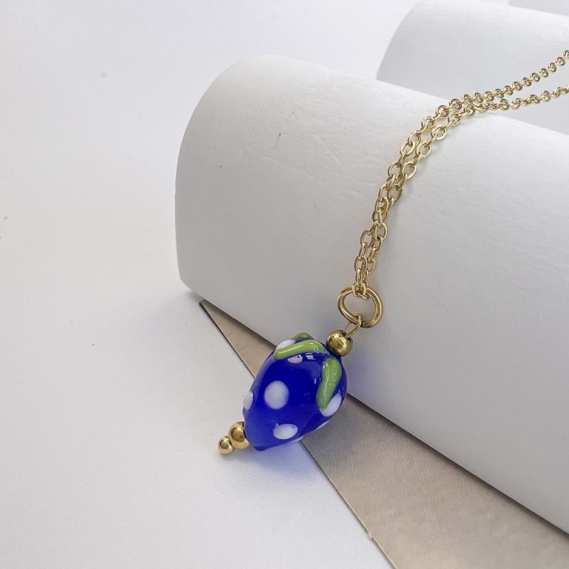 Fashion Blue Stainless Steel Glass Geometric Necklace