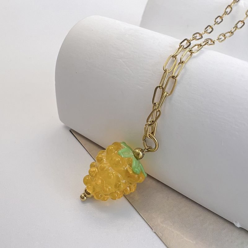 Fashion Yellow Stainless Steel Glass Raspberry Necklace