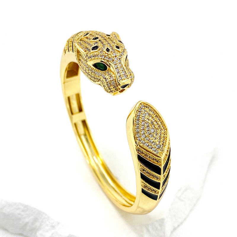 Fashion Gold Alloy Diamond Leopard Head Bracelet