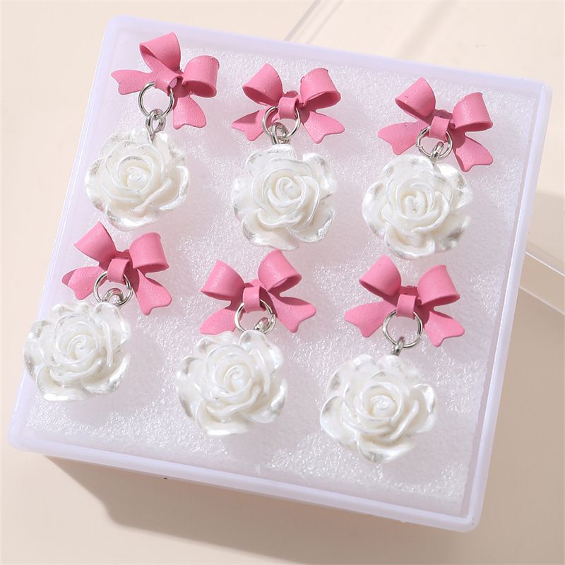 Fashion Pink Resin Bow Flower Earring Set