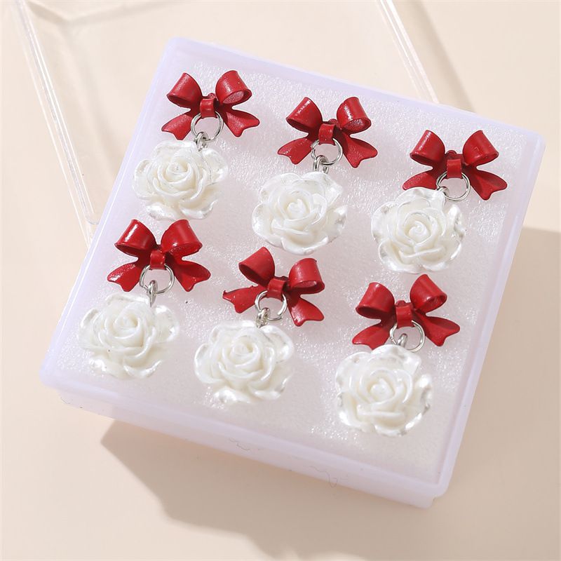 Fashion Red Resin Bow Flower Earring Set