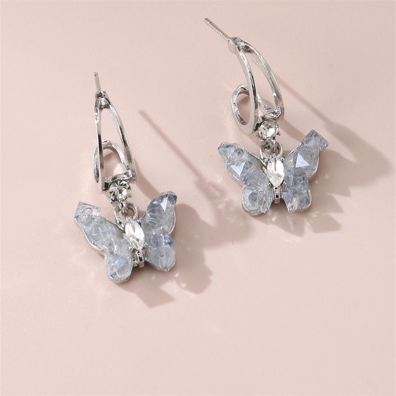 Fashion Silver Geometric Crystal Small Butterfly Earrings