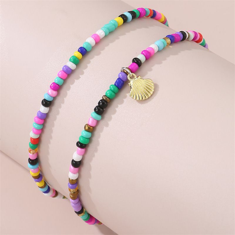 Fashion Color Colorful Rice Beads Beaded Shell Bracelet Anklet Set