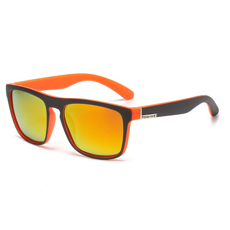 Fashion Black Orange Frame Orange Reflective Polarized C5 Pc Square Large Frame Sunglasses