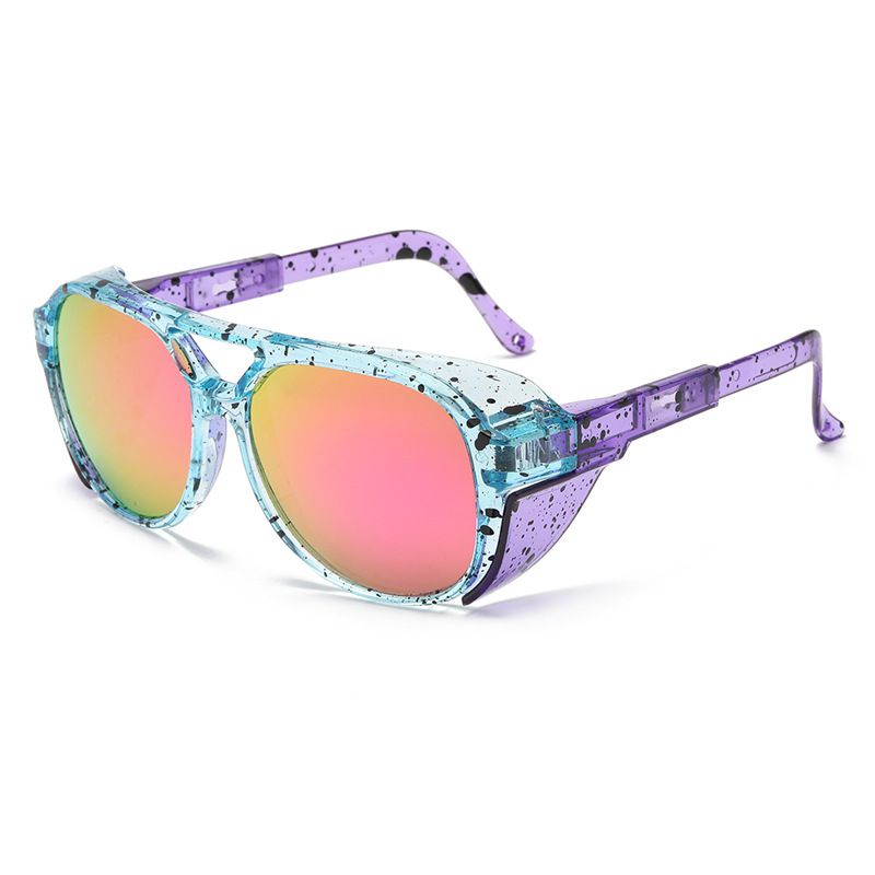 Fashion Blue Frame Purple Legs Purple Reflective C3 Pc Double Bridge Large Frame Sunglasses