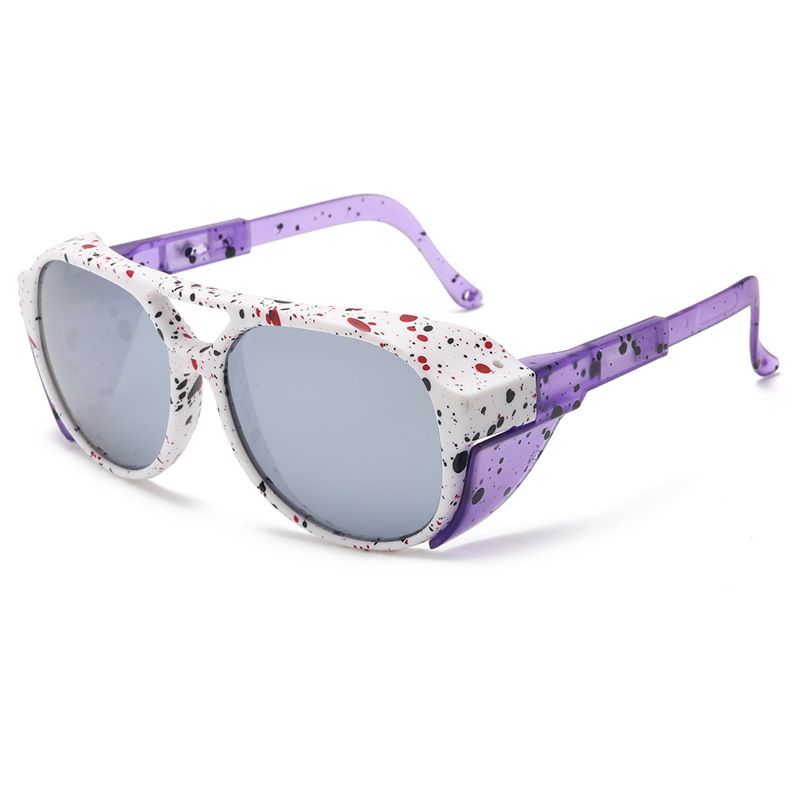 Fashion White Frame Purple Legs Silver Reflective C8 Pc Double Bridge Large Frame Sunglasses