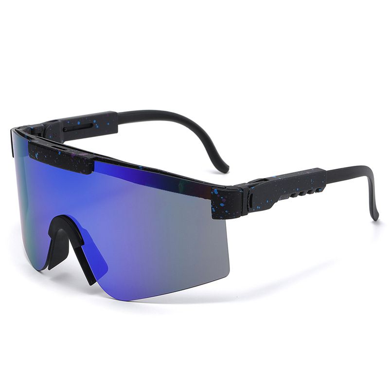 Fashion Black Frame Blue Splash Frame Dark Blue Reflective C5 Pc Integrated Large Frame Sunglasses
