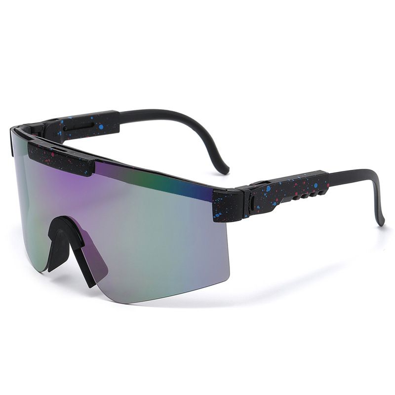 Fashion Black Frame Red Blue Splash Ink Frame Purple Reflective C9 Pc Integrated Large Frame Sunglasses