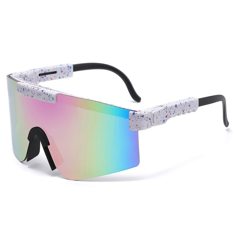 Fashion White Frame Blue And Red Splash Ink Frame Purple Red Reflective C11 Pc Integrated Large Frame Sunglasses