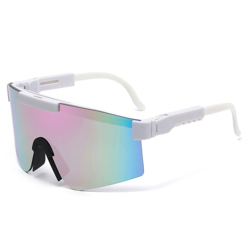 Fashion White Frame Pink Reflective C12 Pc Integrated Large Frame Sunglasses