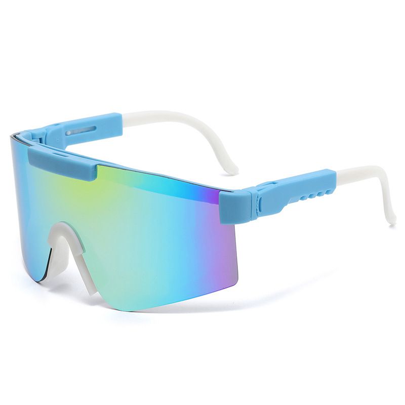 Fashion Blue Frame Yellow Reflective C14 Pc Integrated Large Frame Sunglasses