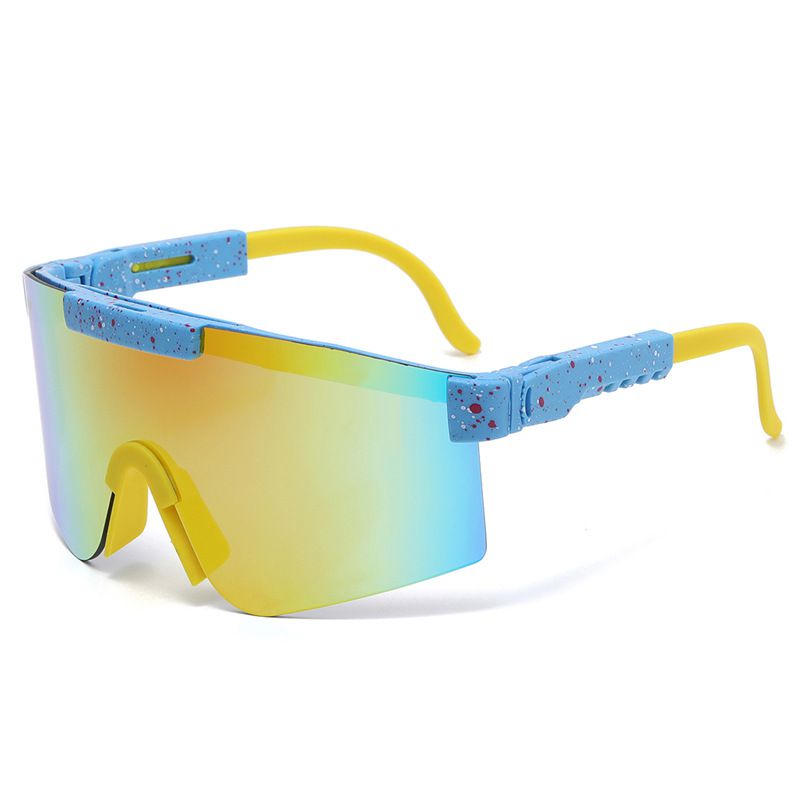 Fashion Blue Frame Red And Yellow Splash Ink Frame Orange Reflective C16 Pc Integrated Large Frame Sunglasses
