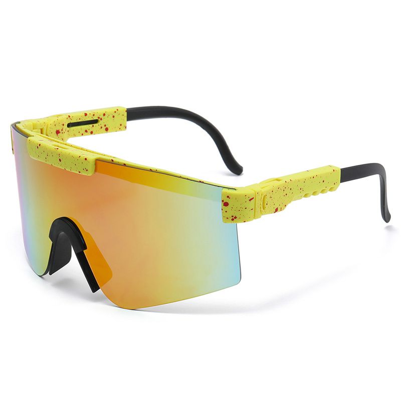 Fashion Yellow Frame Red Splash Frame Orange Reflective C19 Pc Integrated Large Frame Sunglasses