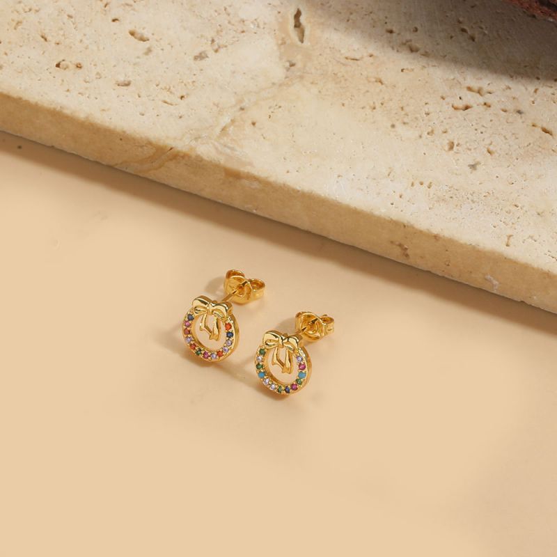 Fashion Bow Tie Copper Inlaid Zirconium Geometric Stud Earrings
