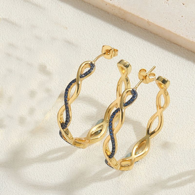 Fashion Royal Blue Snake Copper Diamond Geometric Wrap Earrings