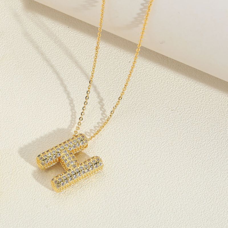 Fashion H Copper And Diamond 26 Letter Necklace
