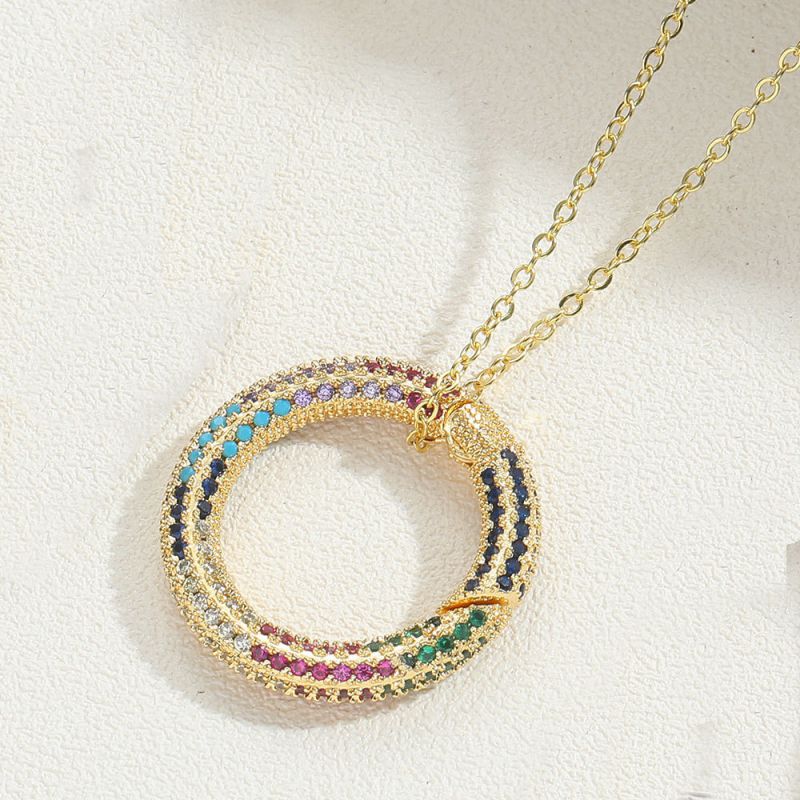 Fashion Colored Zirconium Round Gold Plated Copper Round Necklace With Diamonds