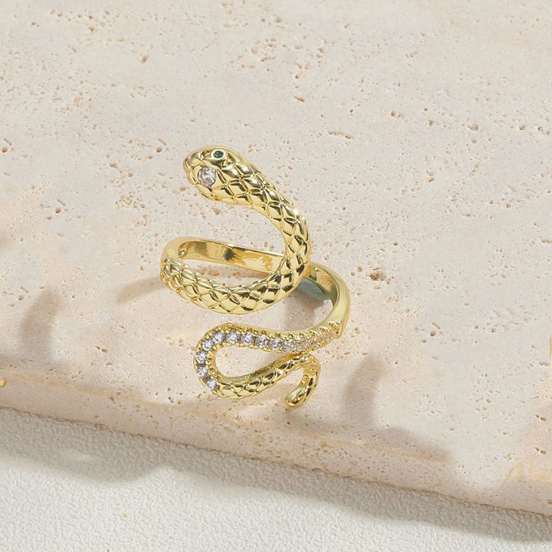 Fashion White Zirconium Snake Ring Gold Plated Copper Snake Ring