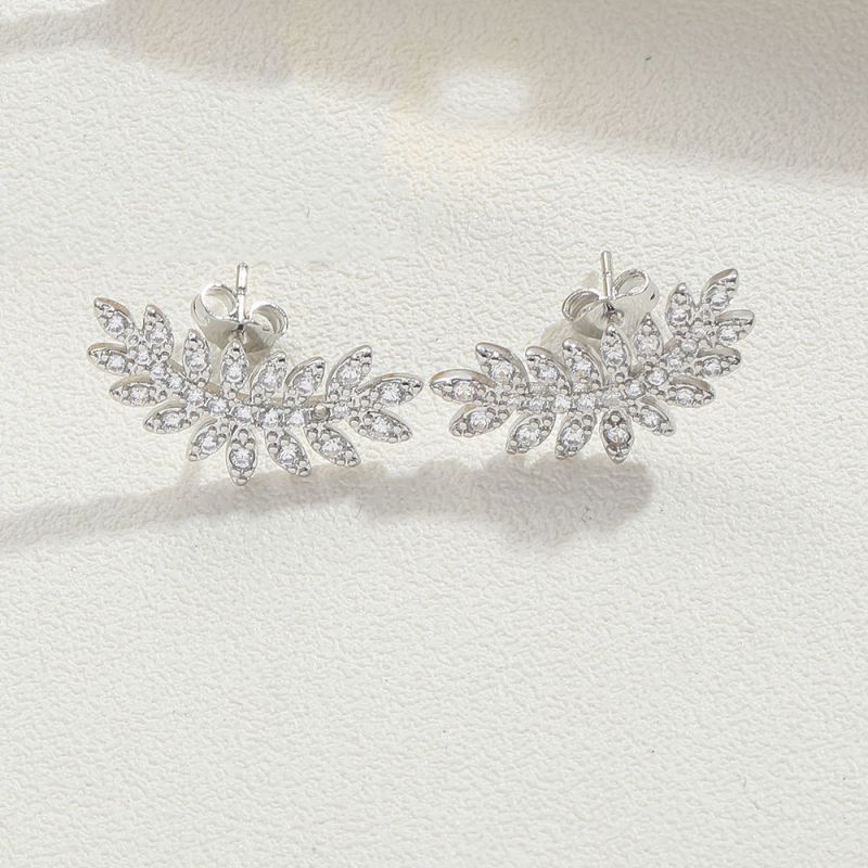 Fashion Short Leaves (silver) Copper Diamond Leaf Earrings