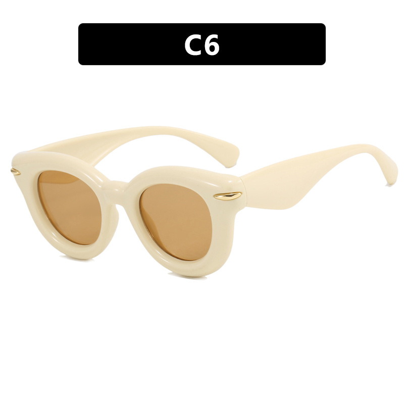 Fashion Beige Tea Tablets Thick Frame Rice Nail Sunglasses