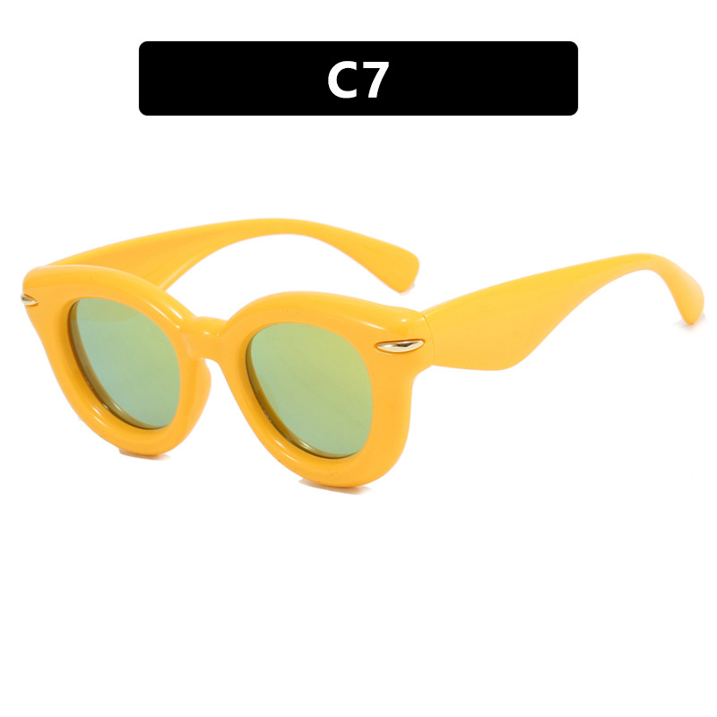 Fashion Yellow Frame Gold Film Thick Frame Rice Nail Sunglasses
