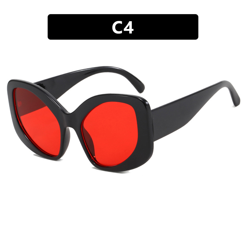 Fashion Bright Black And Red Film Special Shaped Large Frame Sunglasses