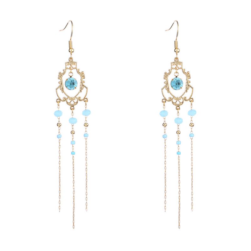 Fashion 18k Real Gold + Lake Blue Metal Diamond Geometric Earrings