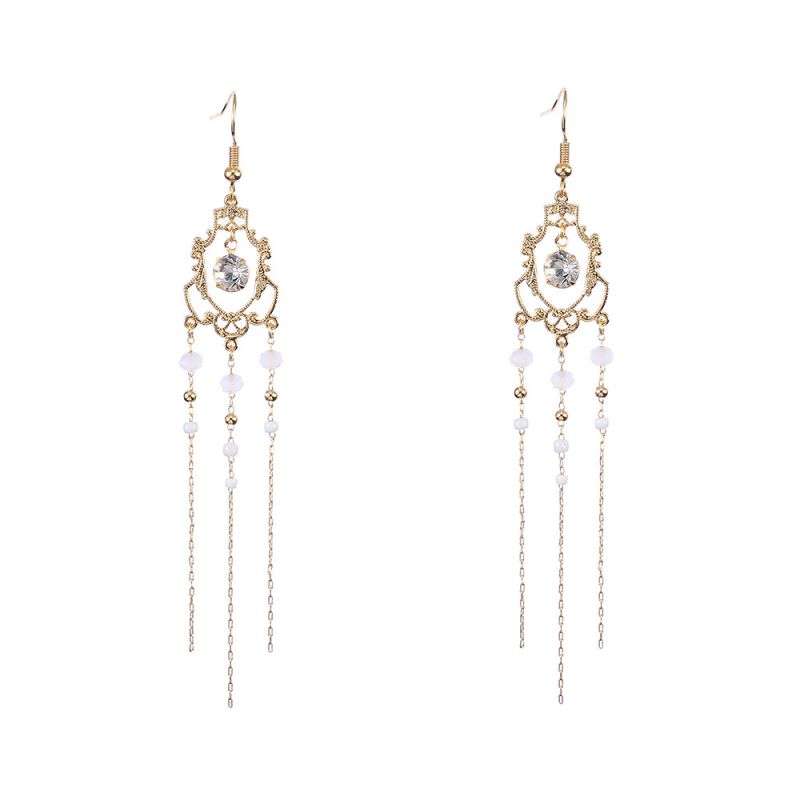 Fashion 18k Real Gold + White Metal Diamond Geometric Earrings