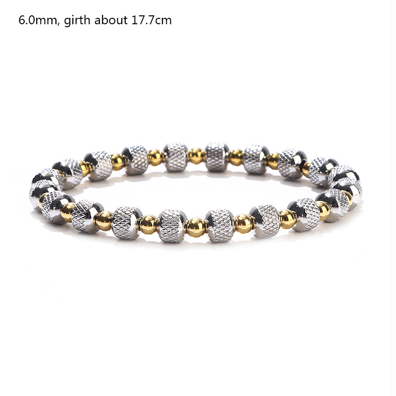 Fashion Stainless Steel + Gold 6mm Stainless Steel Geometric Mesh Beads Bracelet