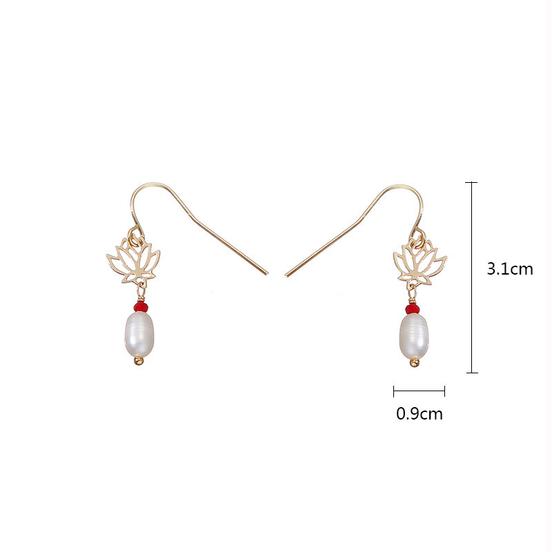Fashion Real Gold Plating + Freshwater Pearls Metal Small Lotus Pearl Earrings