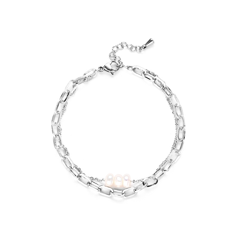 Fashion Stainless Steel + Freshwater Pearl Stainless Steel Geometric Chain Bracelet