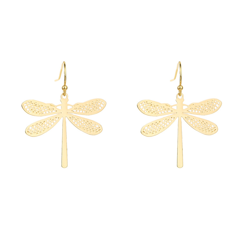 Fashion Real Gold Plated Metal Dragonfly Earrings