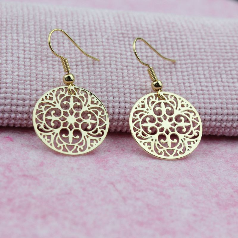 Fashion Real Gold Copper Geometric Hollow Earrings