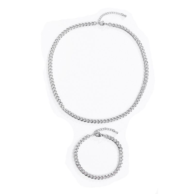Fashion Suit Stainless Steel Geometric Chain Necklace Bracelet Set