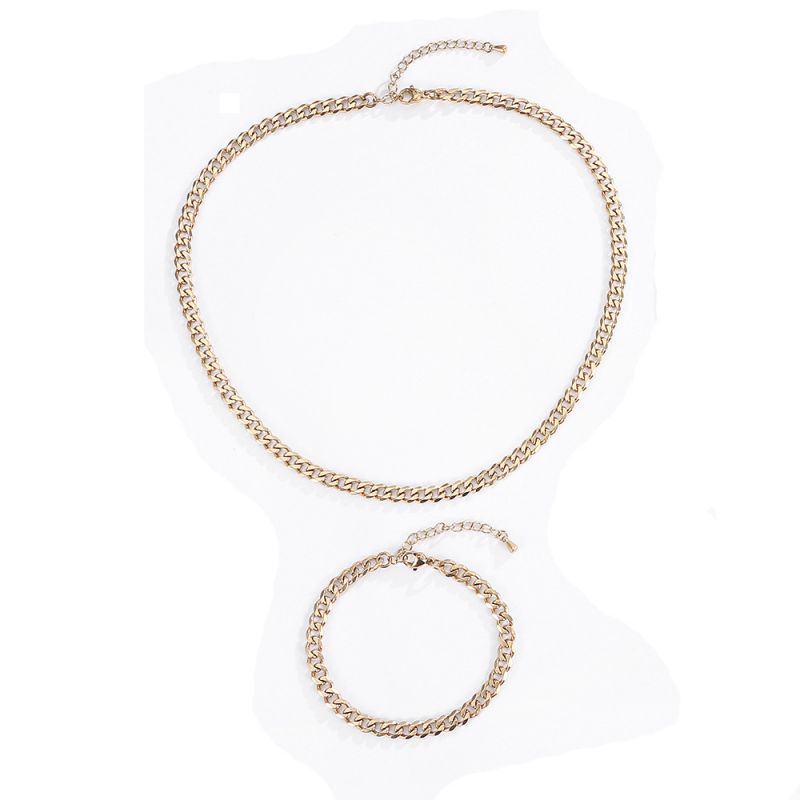 Fashion G-set-5mm Stainless Steel Geometric Chain Necklace Bracelet Set