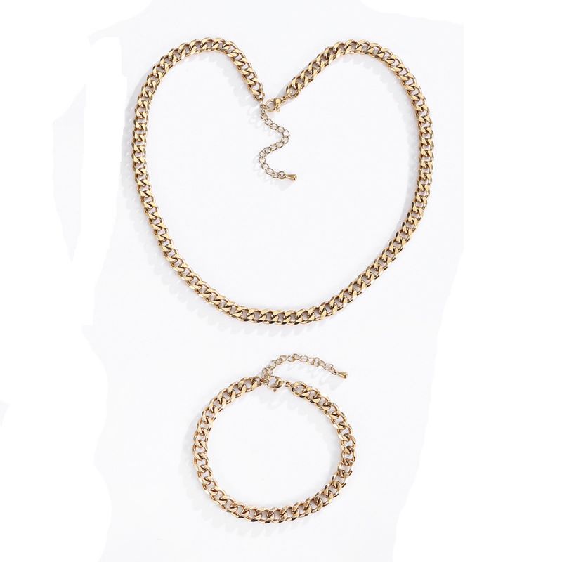 Fashion G-set-7mm Stainless Steel Geometric Chain Necklace Bracelet Set