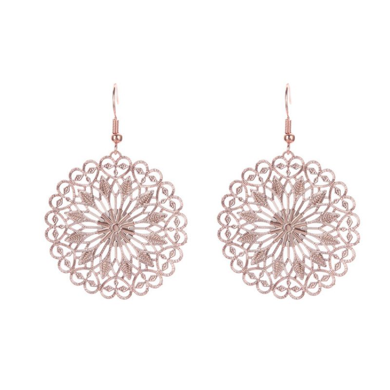 Fashion Electroplated Rose Gold Bronze Carved Hollow Earrings